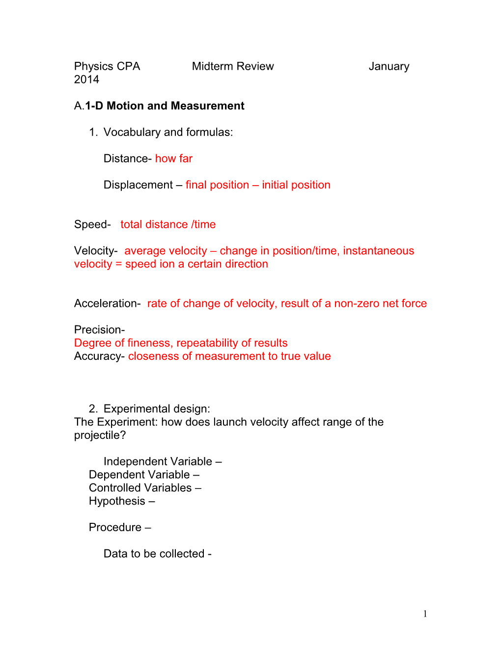 Physics CPA Midterm Review January 2014