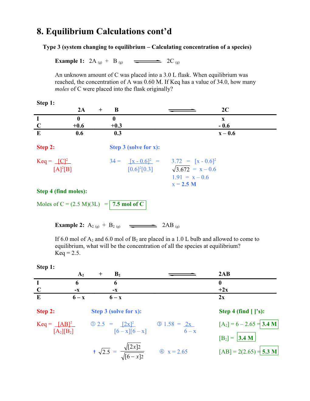 8. Equilibrium Calculations Cont D