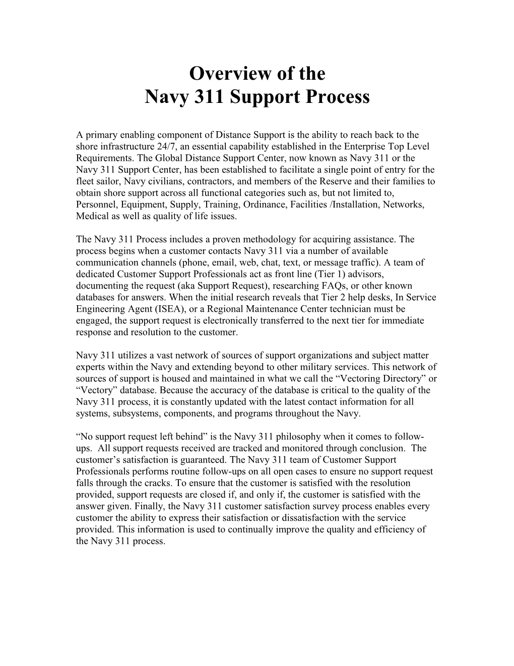 Navy 311 Support Process
