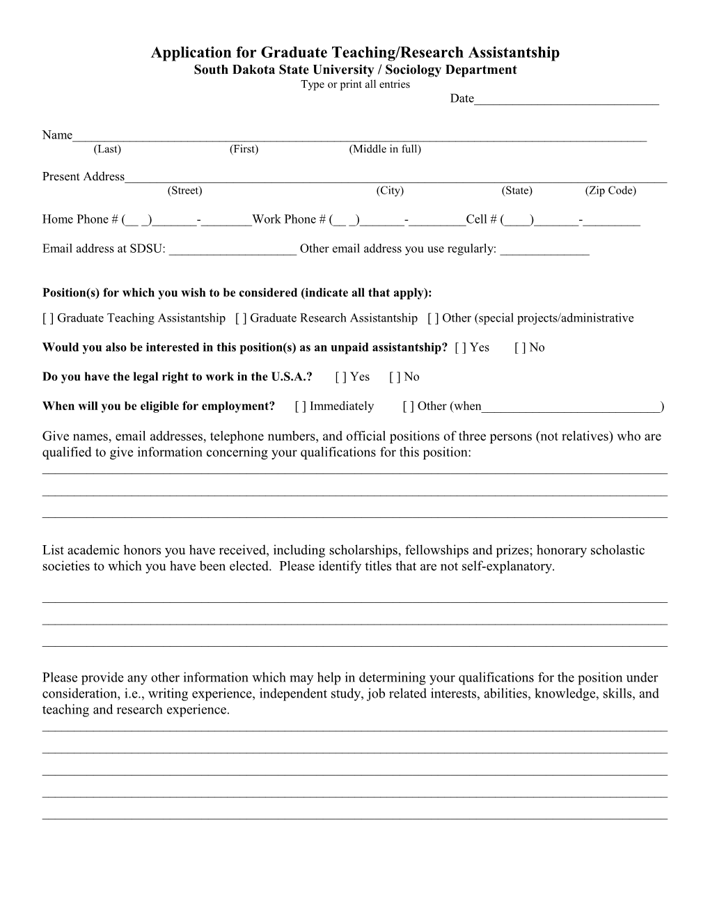 Application for Position