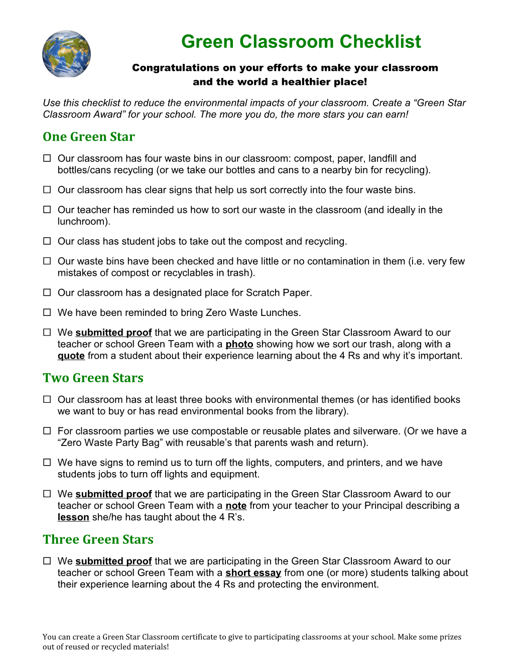 Green Classroom Checklist