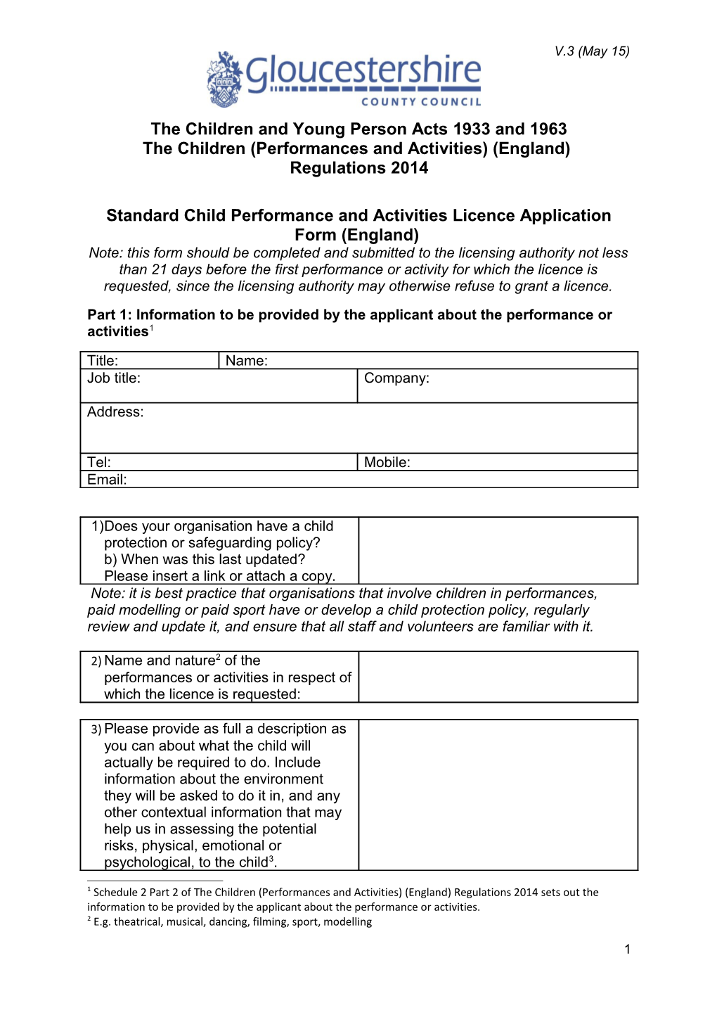 Standard Licence Application Form