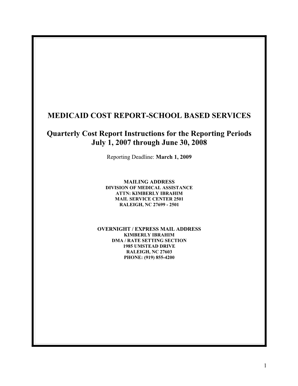 Medicaid Cost Report-School Based Services