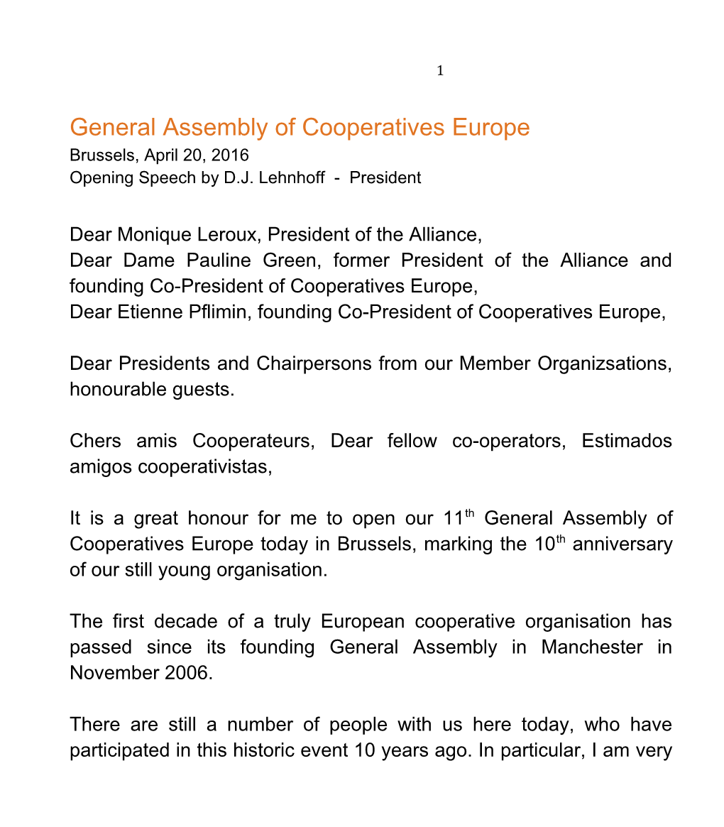 General Assembly of Cooperatives Europe