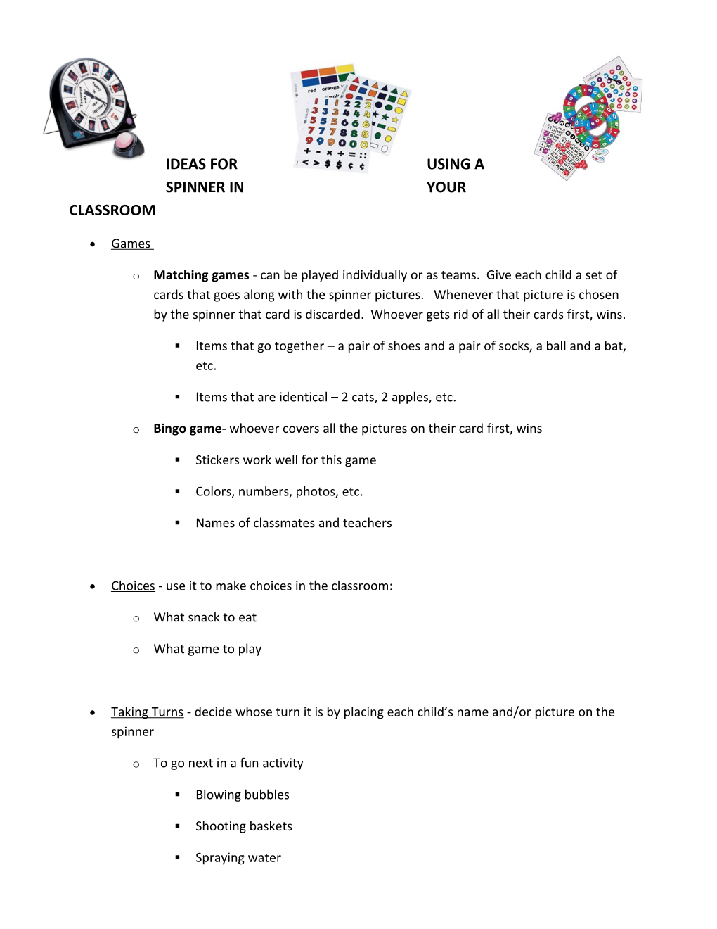 Ideas for Using a Spinner in Your Classroom