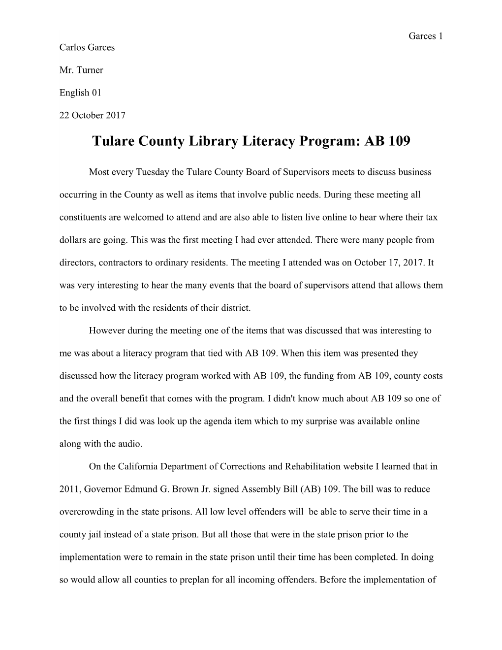 Tulare County Library Literacy Program: AB 109