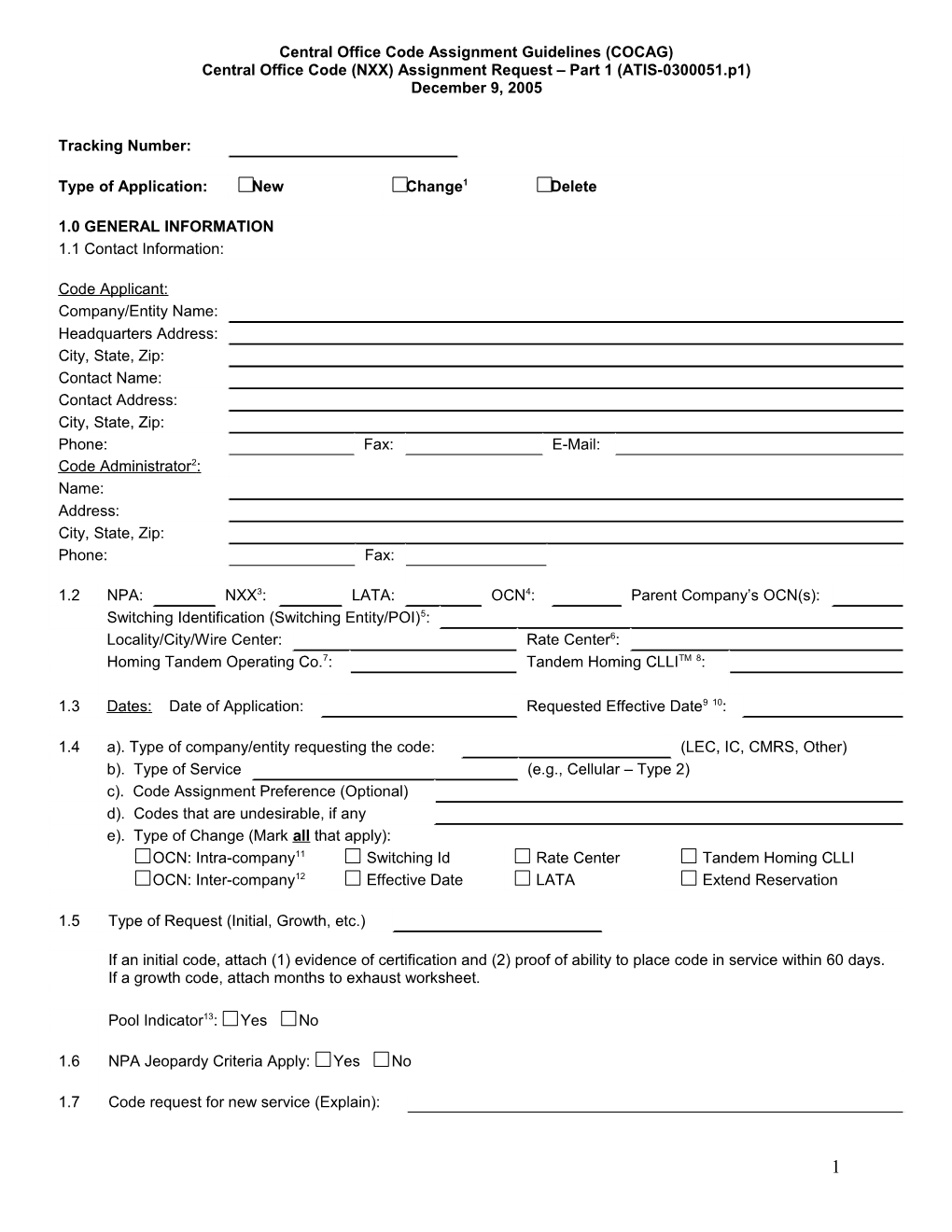 Central Office Code Assignment Guidelines (COCAG)