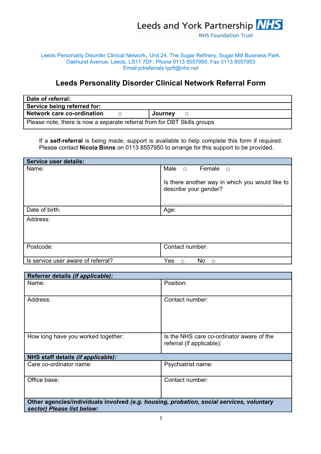Leeds Personality Disorder Clinical Network