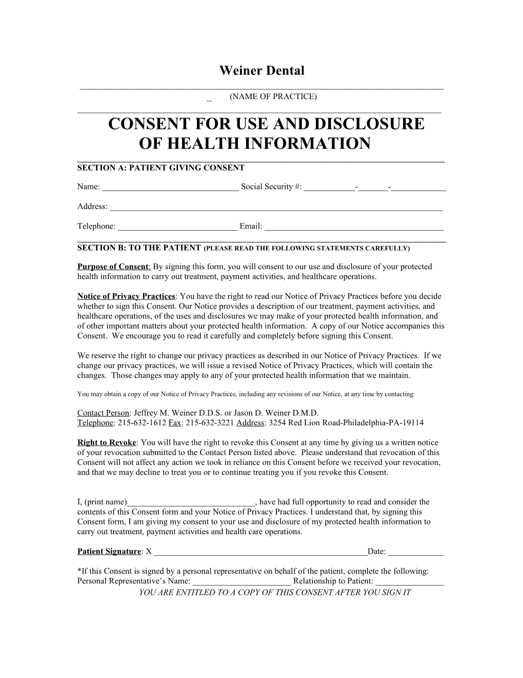 Consent for Use and Disclosure