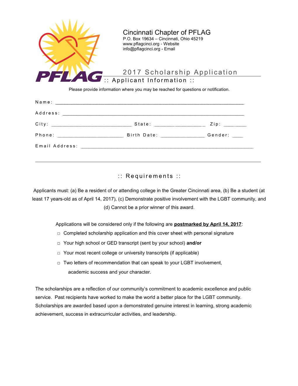 2017 Scholarship Application