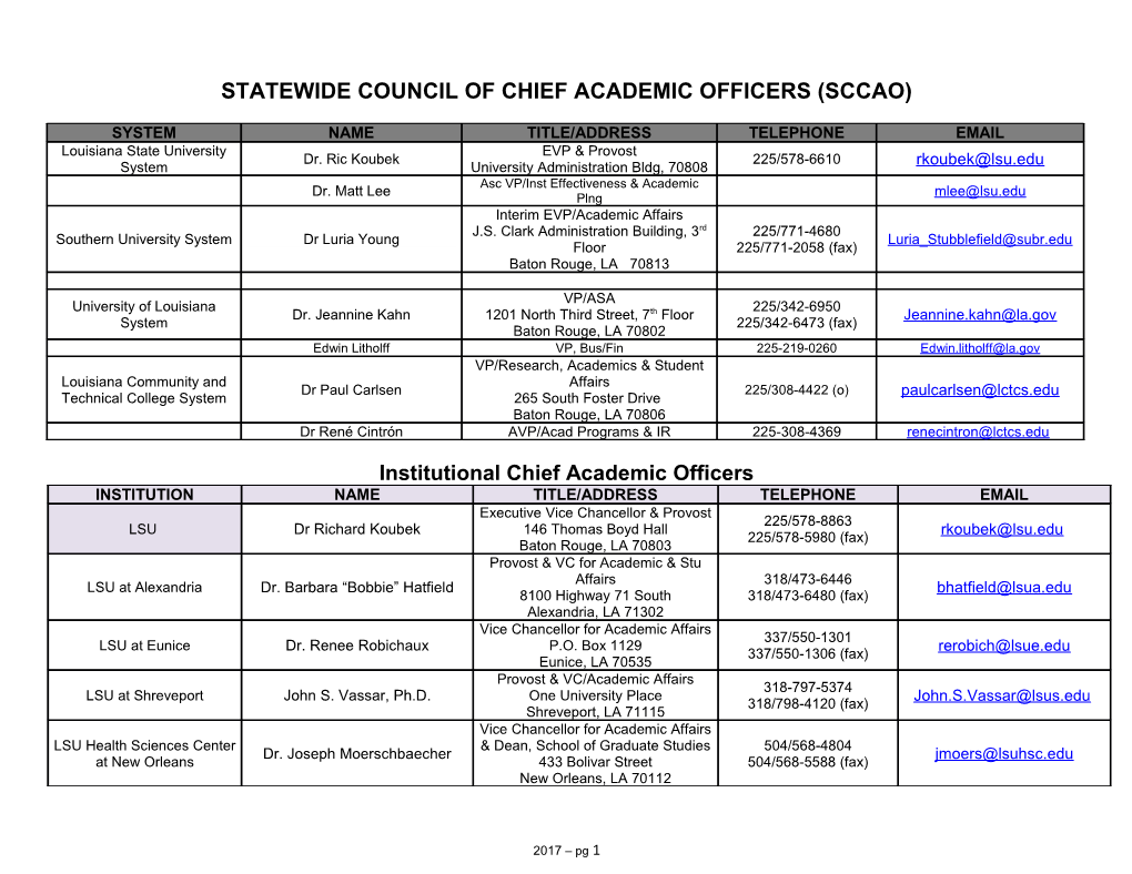 Statewide Council of Chief Academic Officers (Sccao)