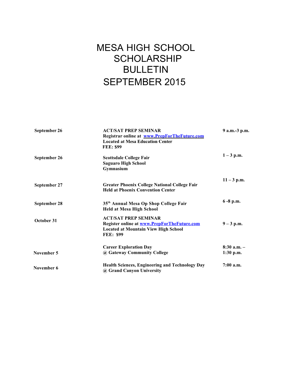 Mesa High School Scholarship Bulletin