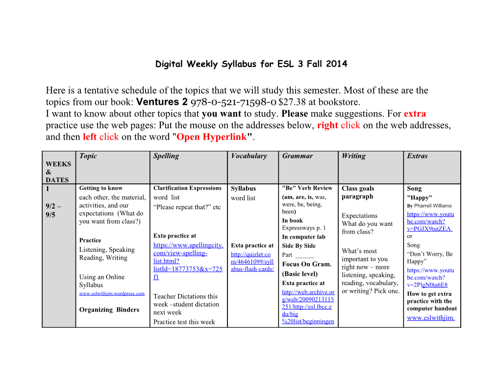Here Is A Tentative Schedule Of The Topics And Themes That We Will Study