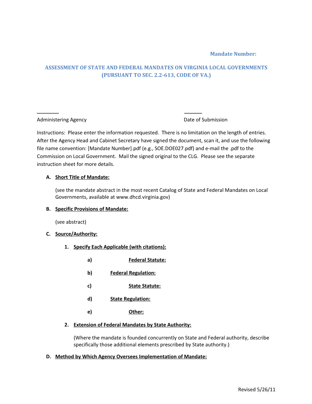 Assessment of State and Federal Mandates on Virginia Local Governments