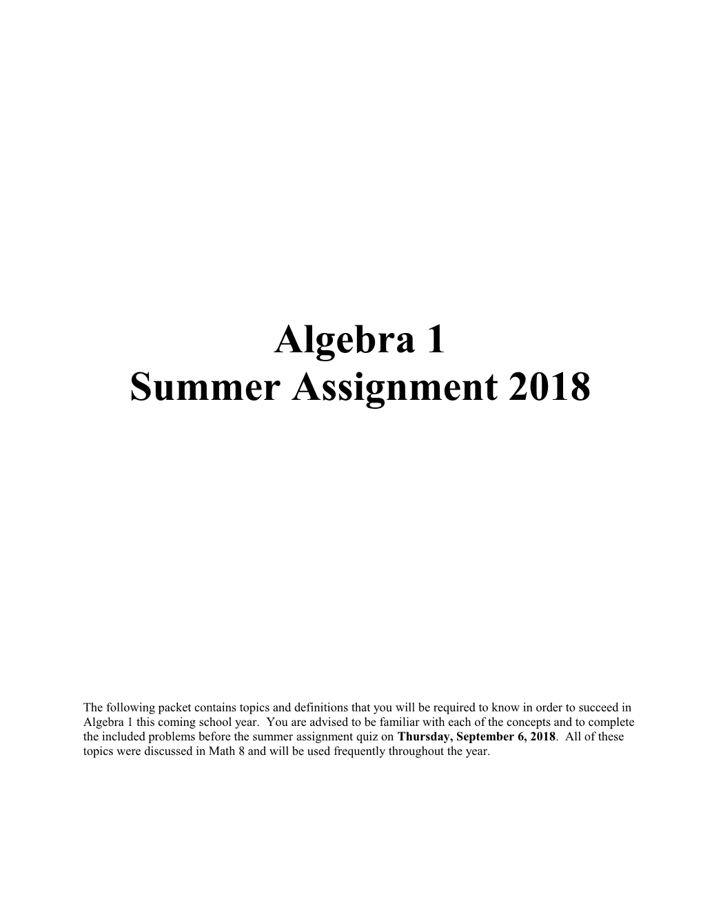 Summer Assignment 2018