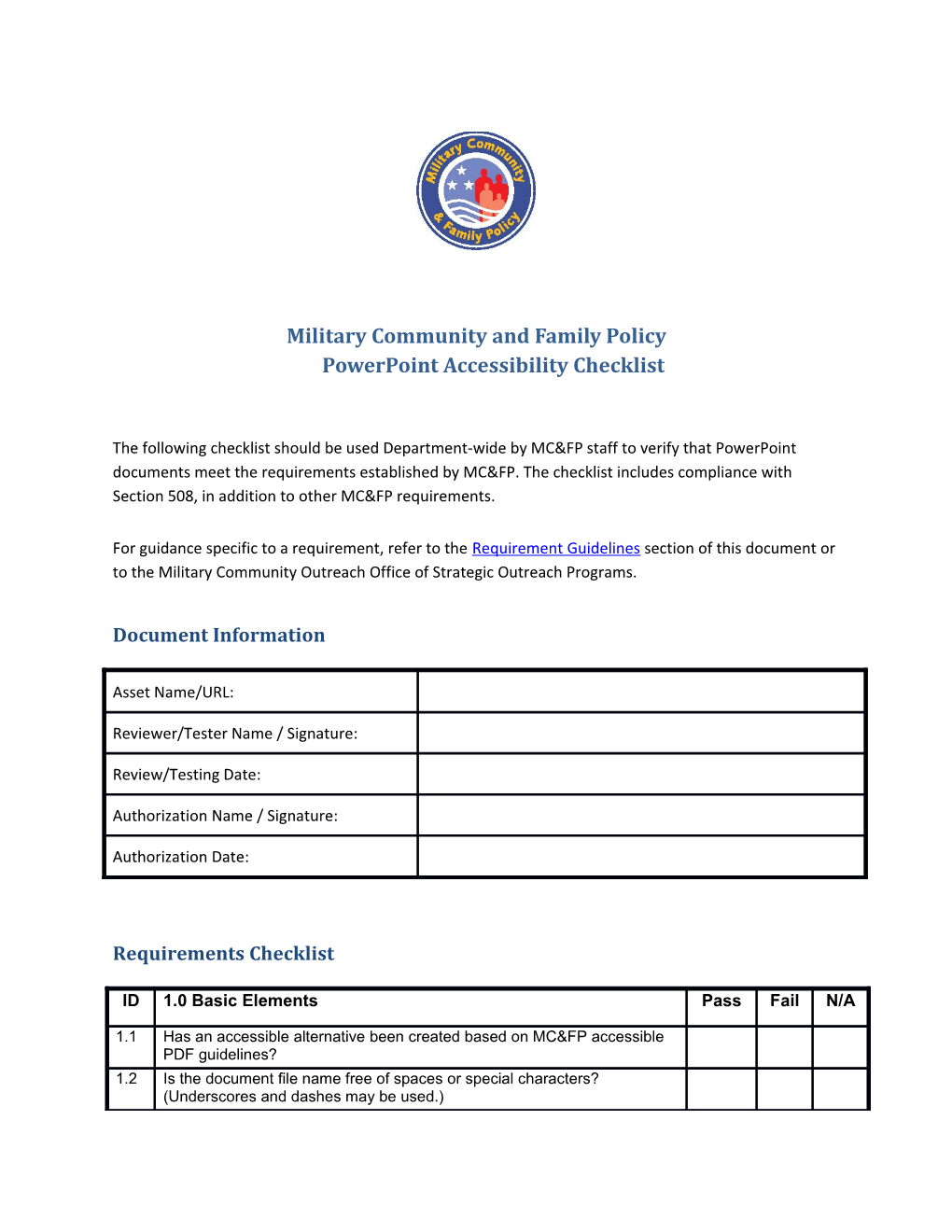 Military Community and Family Policypowerpoint Accessibility Checklist