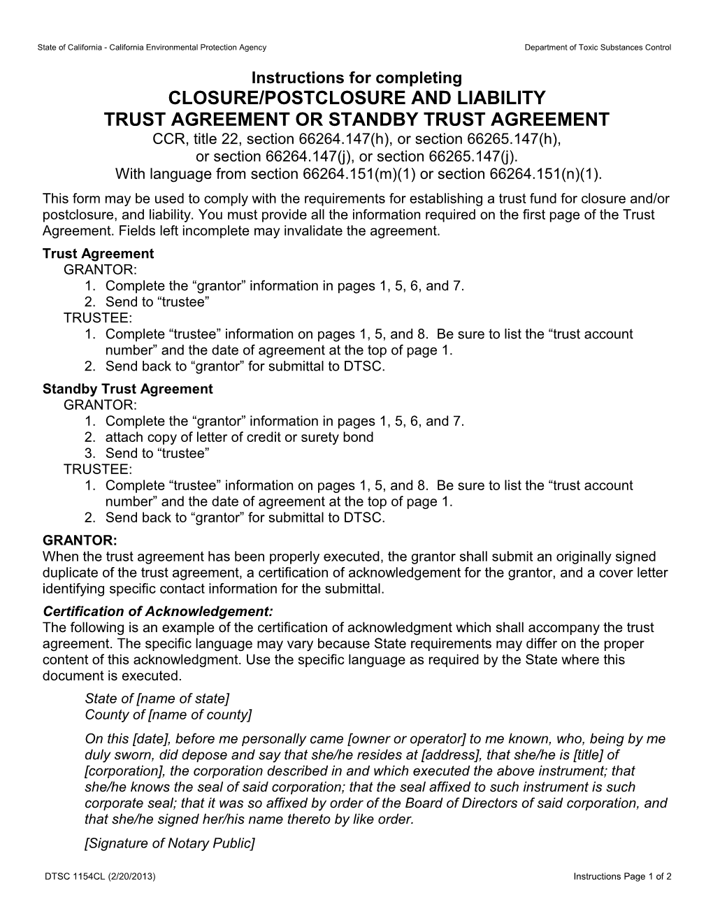 Closure/Postclosure Trust Agreement
