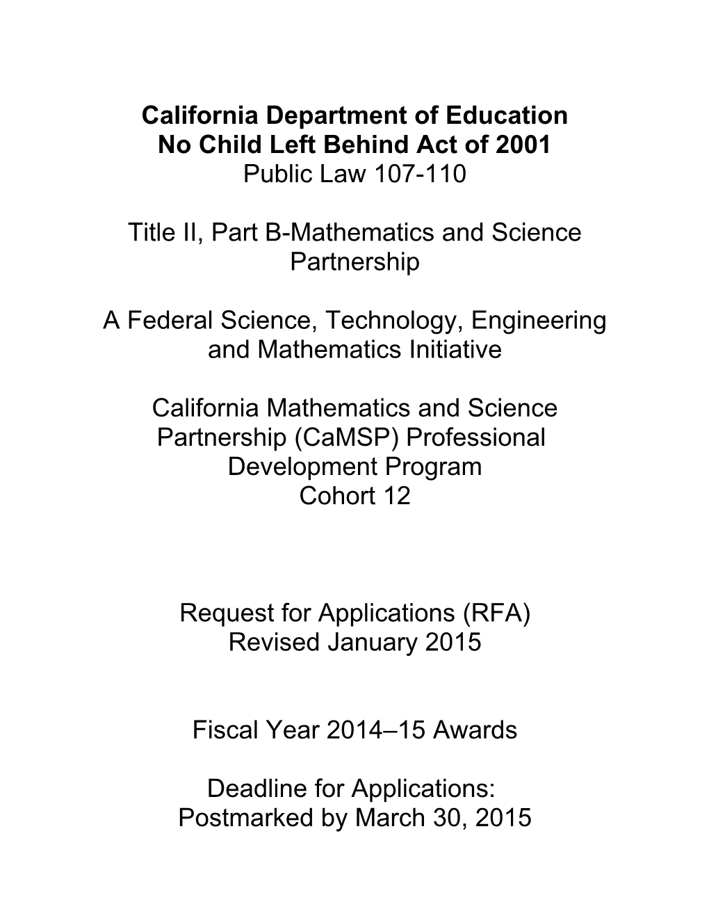 RFA-14: Math & Science PD (CA Dept of Education)