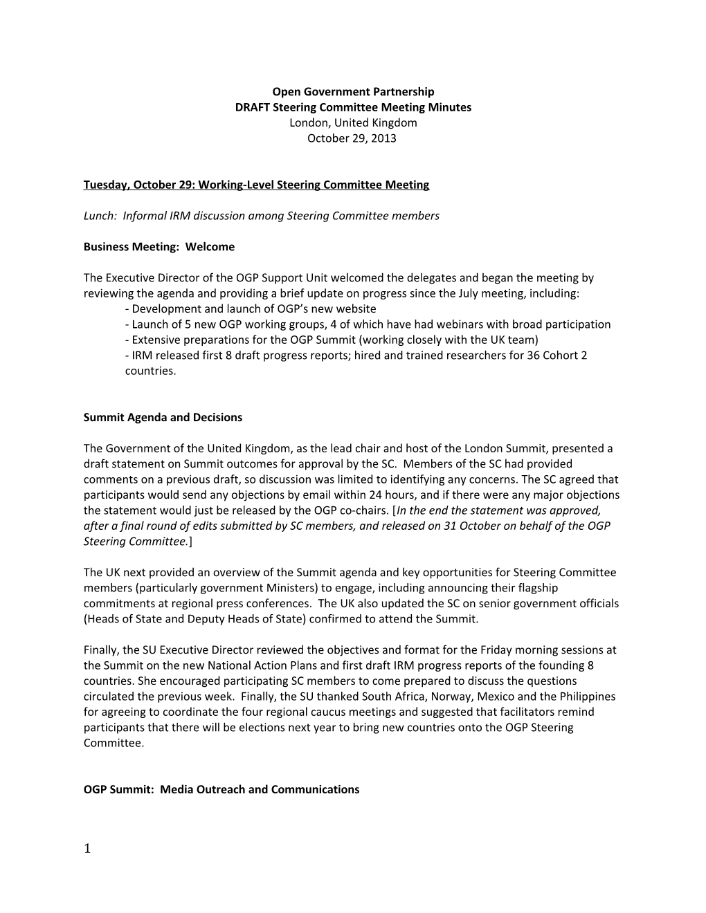DRAFT Steering Committeemeeting Minutes