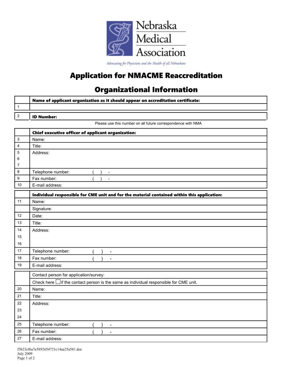 Application for NMACME Reaccreditation