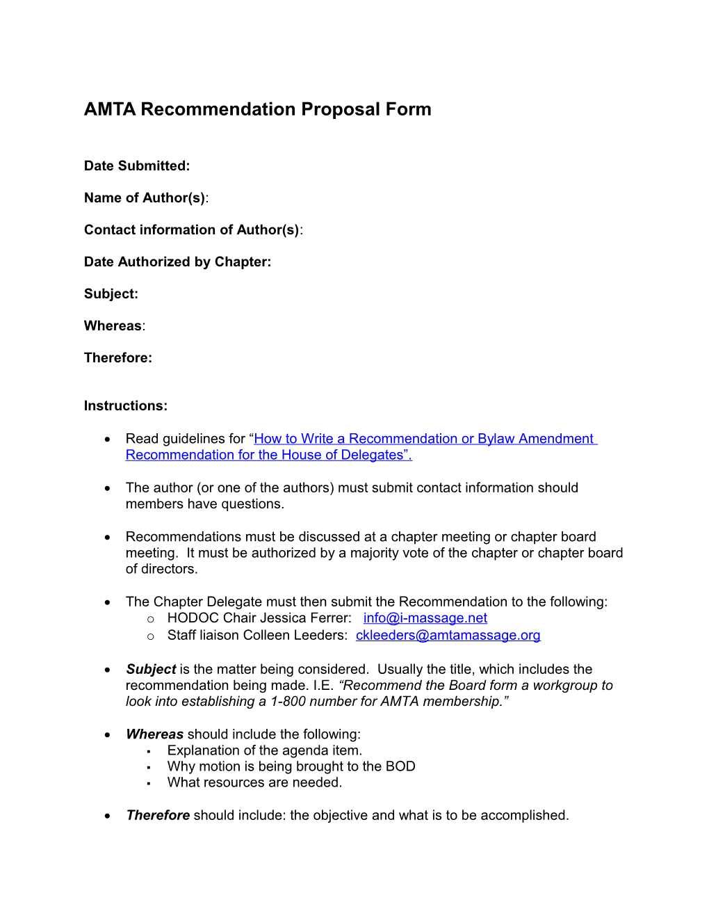 AMTA Recommendation Proposal Form