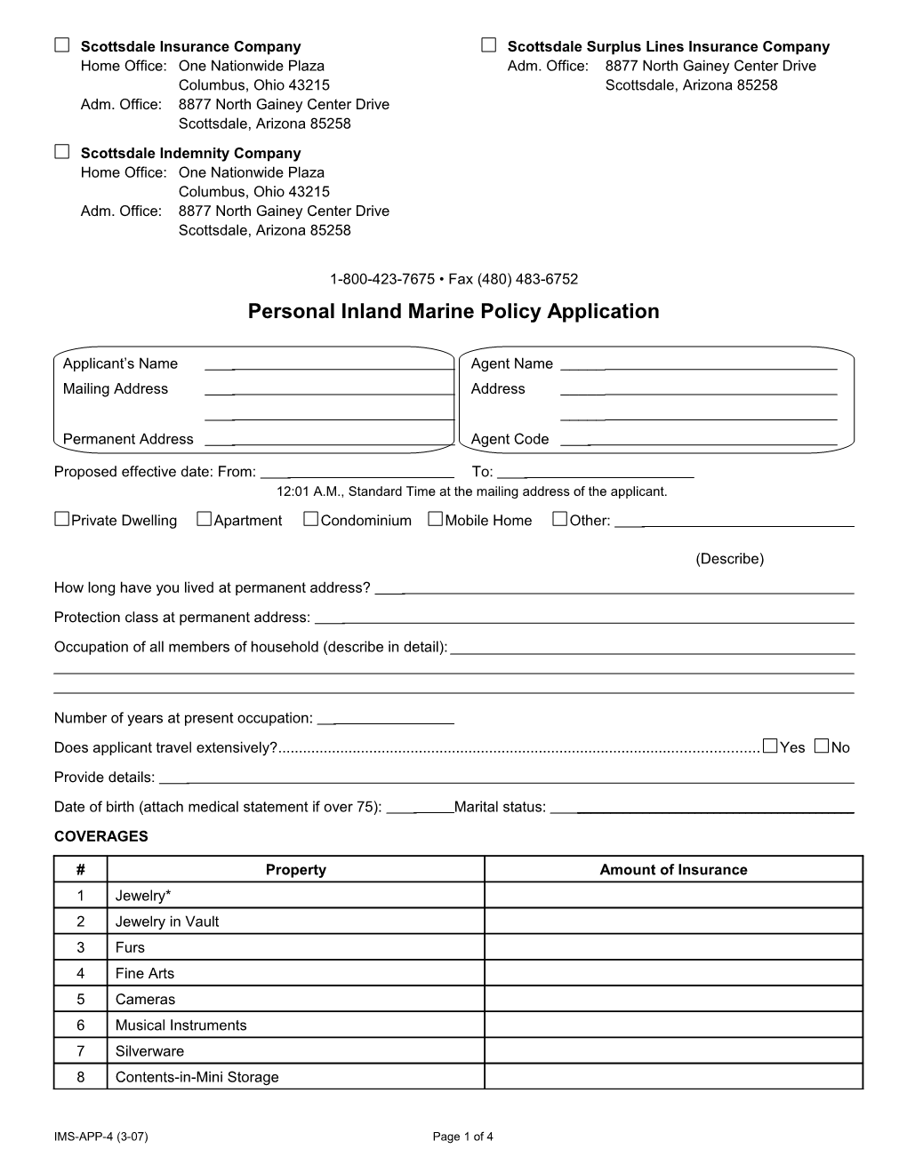 Personal Inland Marine Application s1