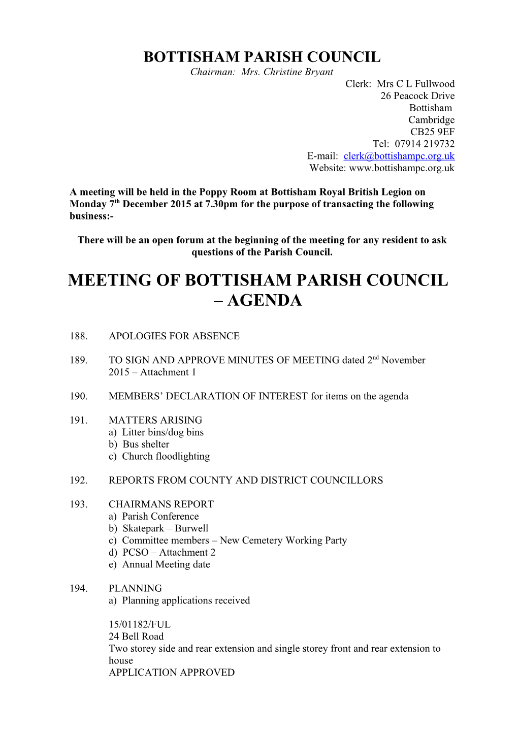 Bottisham Parish Council s1