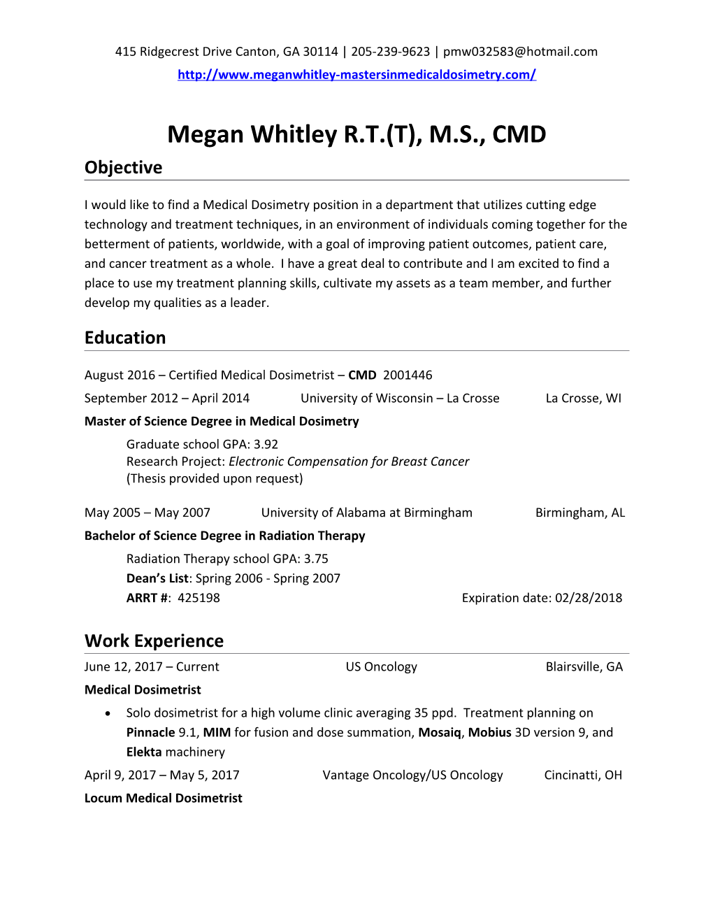Megan Whitley R.T.(T), M.S., CMD