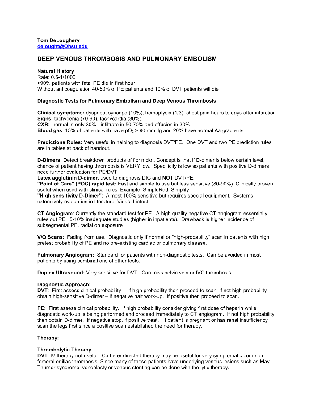 Deep Venous Thrombosis And Pulmonary Embolism