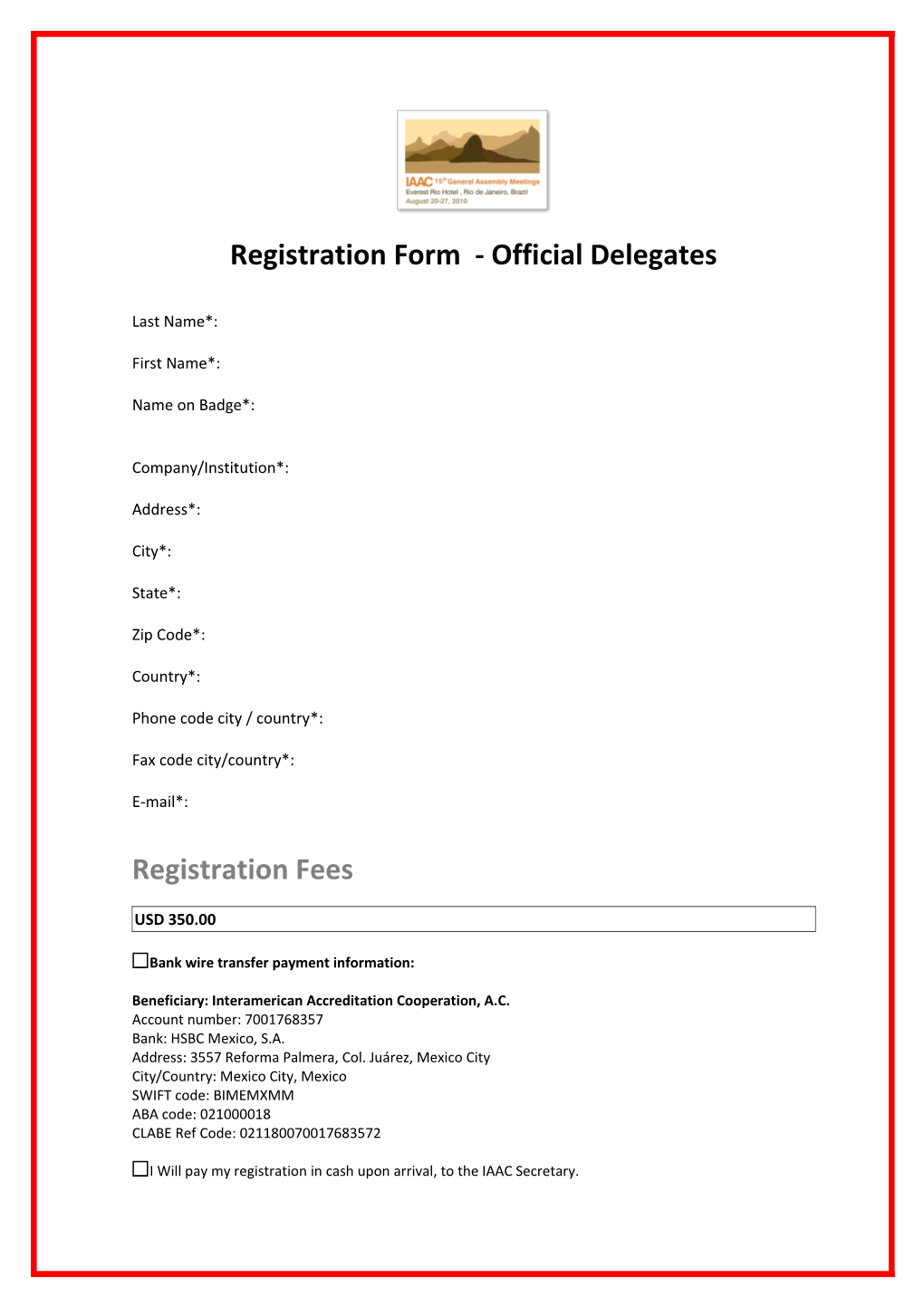 Registration Form - Official Delegates