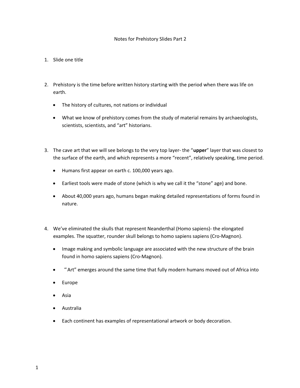 Notes for Prehistory Slides Part 2