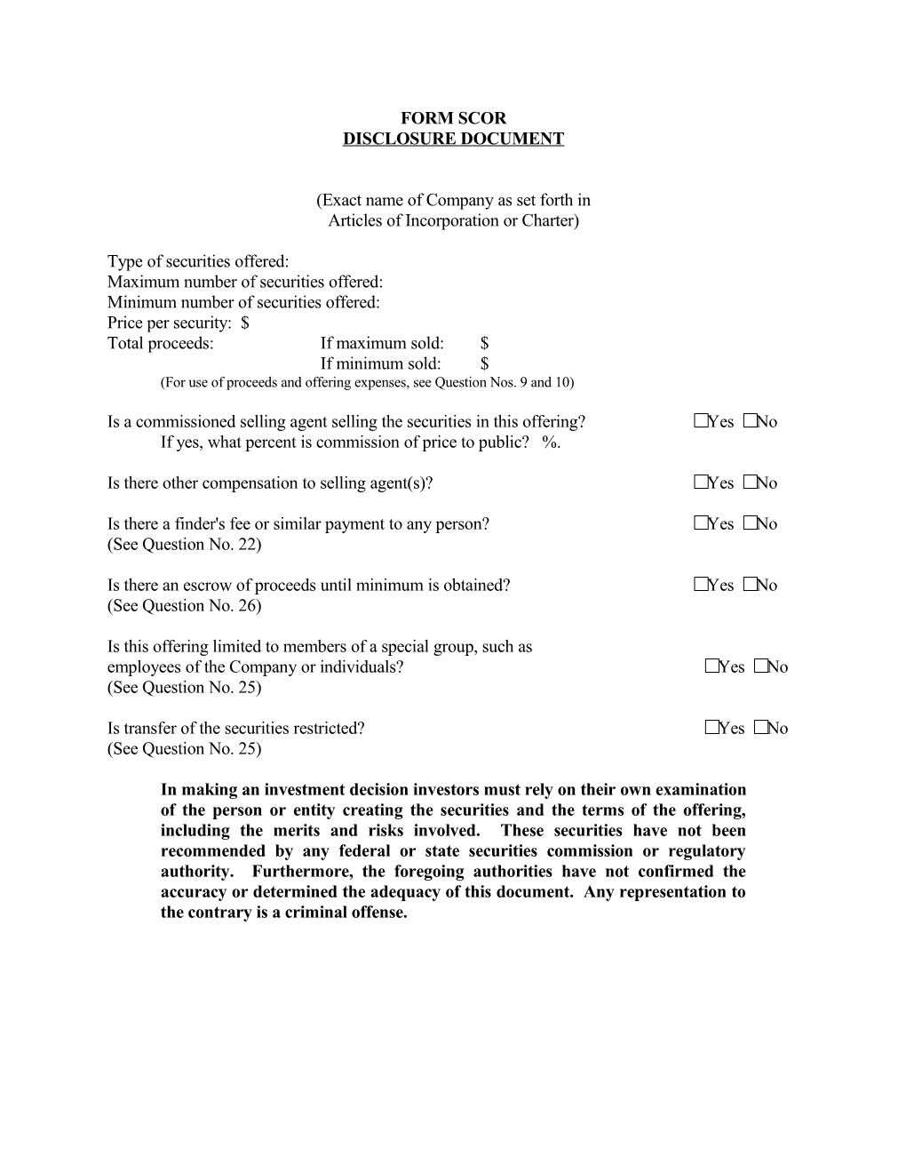 SCOR Disclosure Form