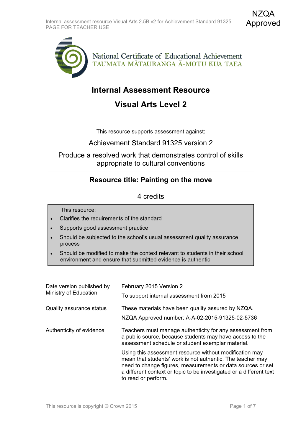 Level 2 Visual Arts Internal Assessment Resource