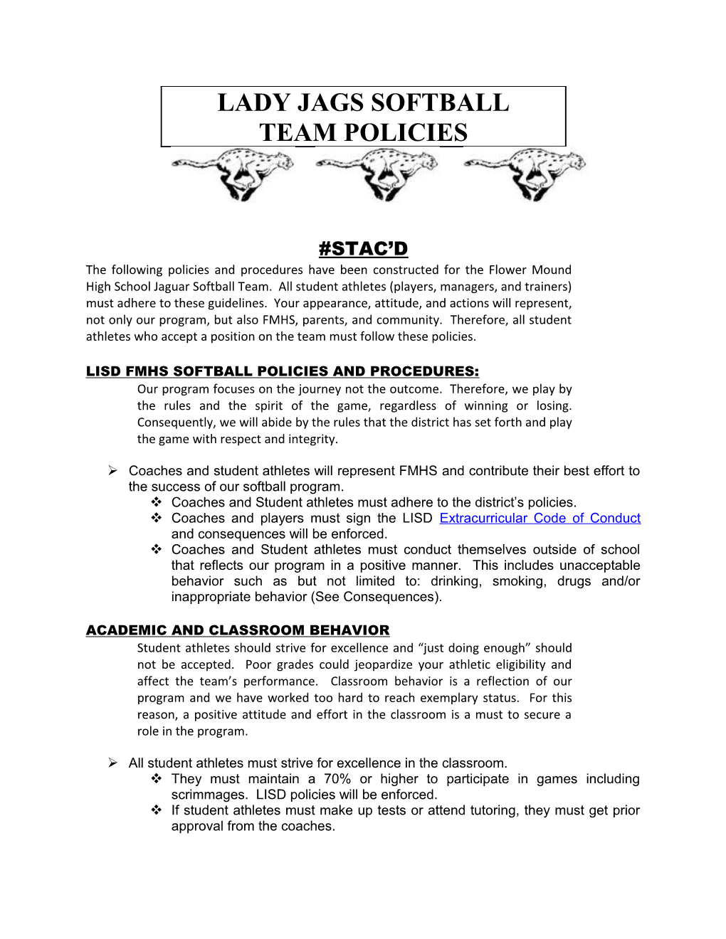 Lisd Fmhs Softball Policies and Procedures