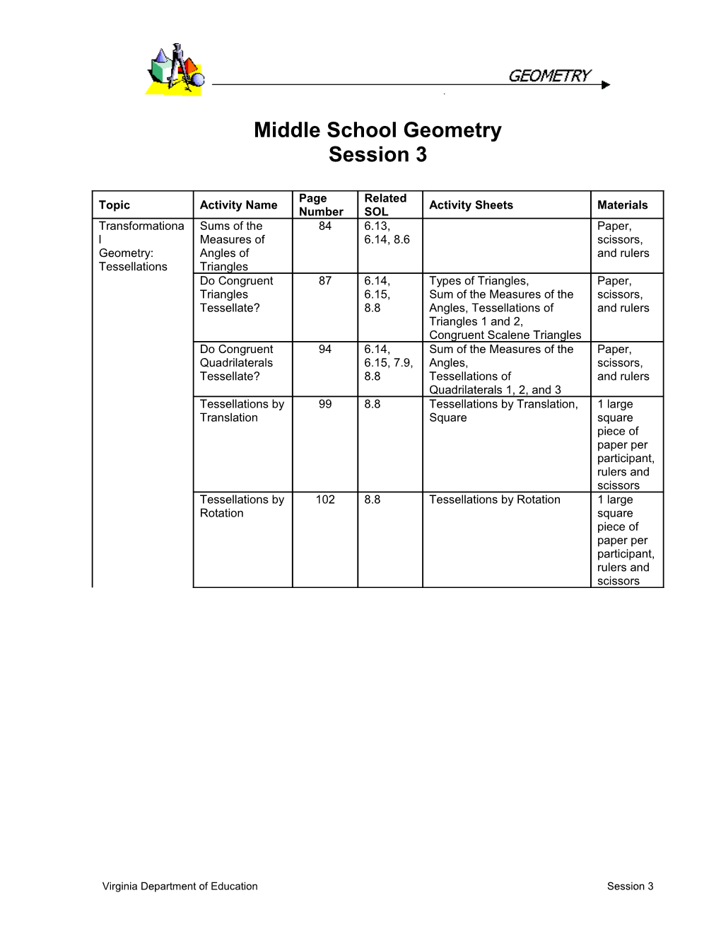 Middle School Geometry