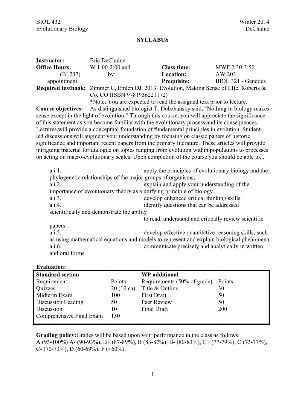 Syllabus for General Microbiology at UW - Tacoma