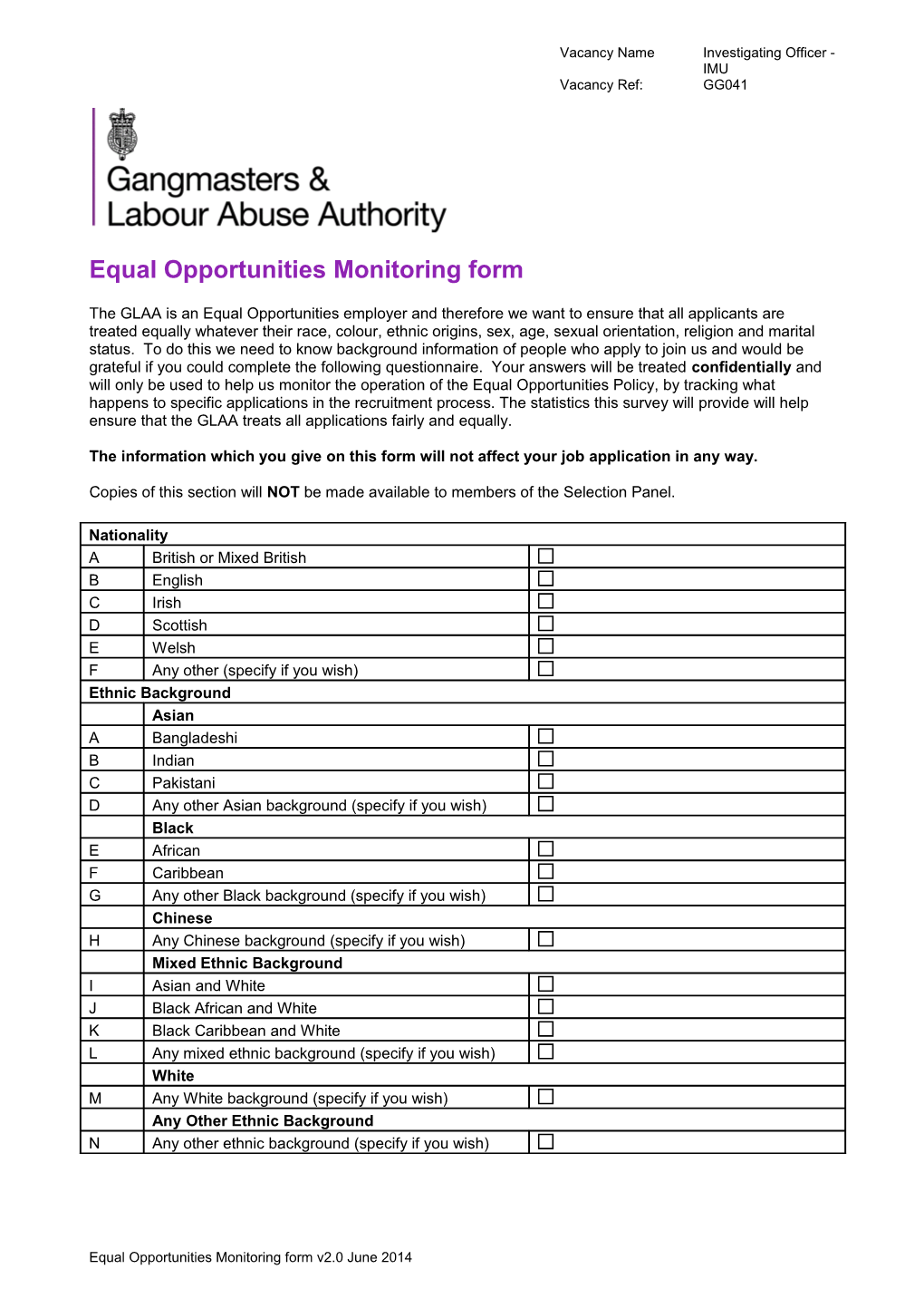 Equal Opportunities Monitoring Form s7