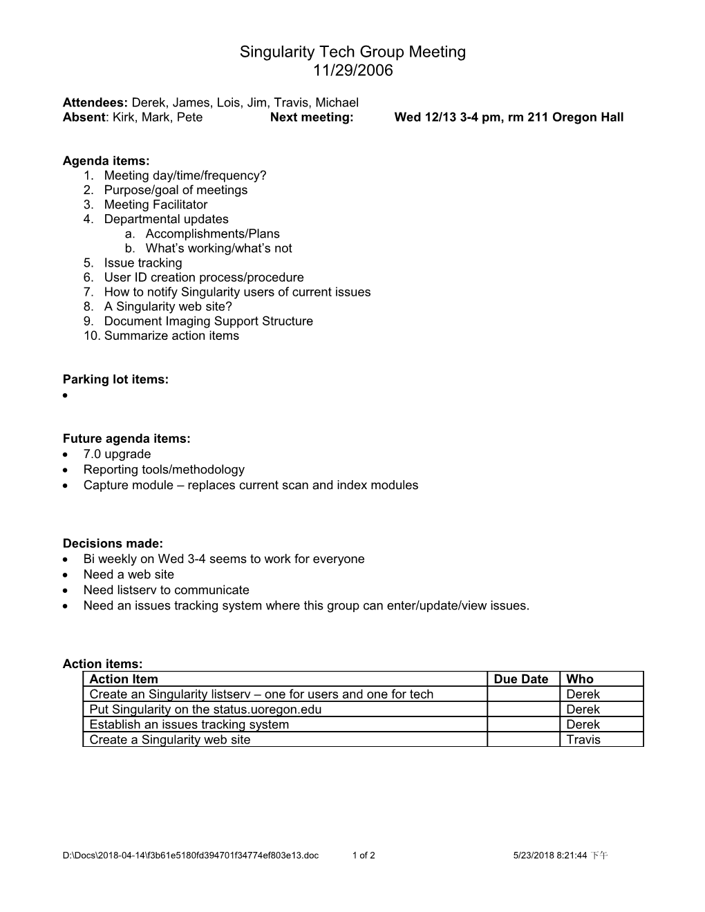 Registrar and Admissions Imaging Meeting Minutes - 02/07/06 s1