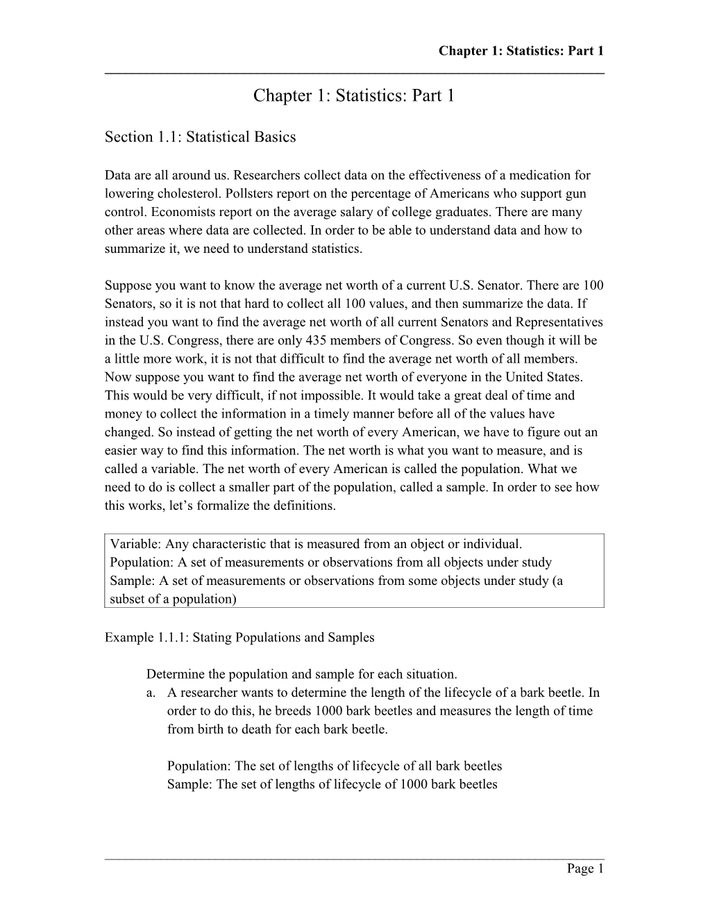 Chapter 1: Statistics: Part 1