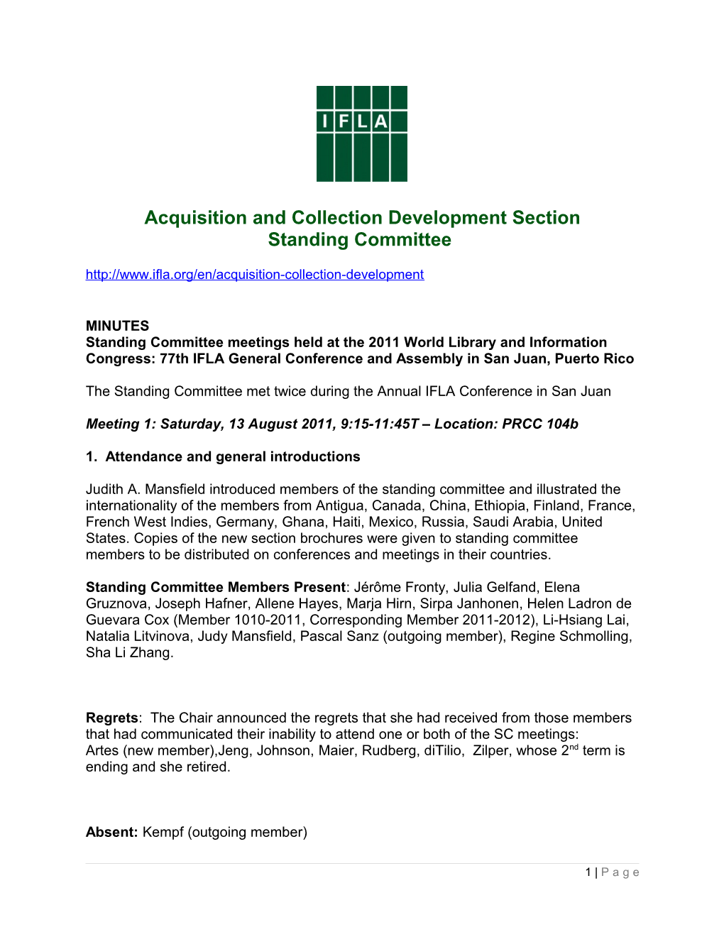 IFLA Acquisition And Collection Development Section