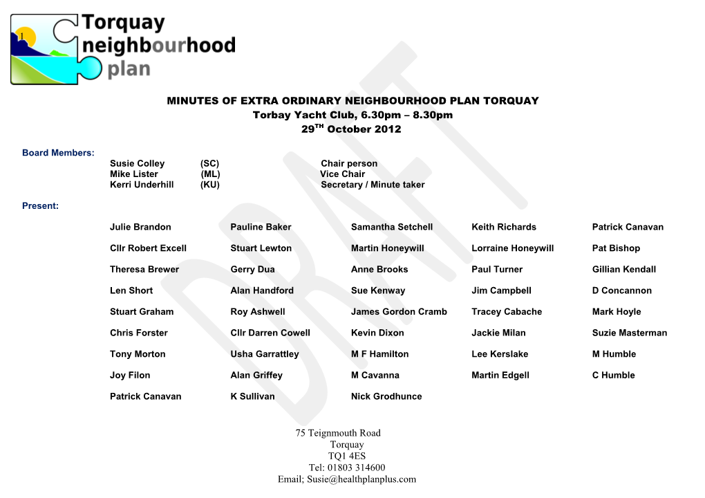 Minutes Ofextra Ordinary Neighbourhood Plan Torquay