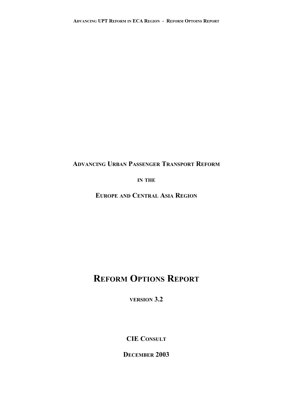 Reform Options Report