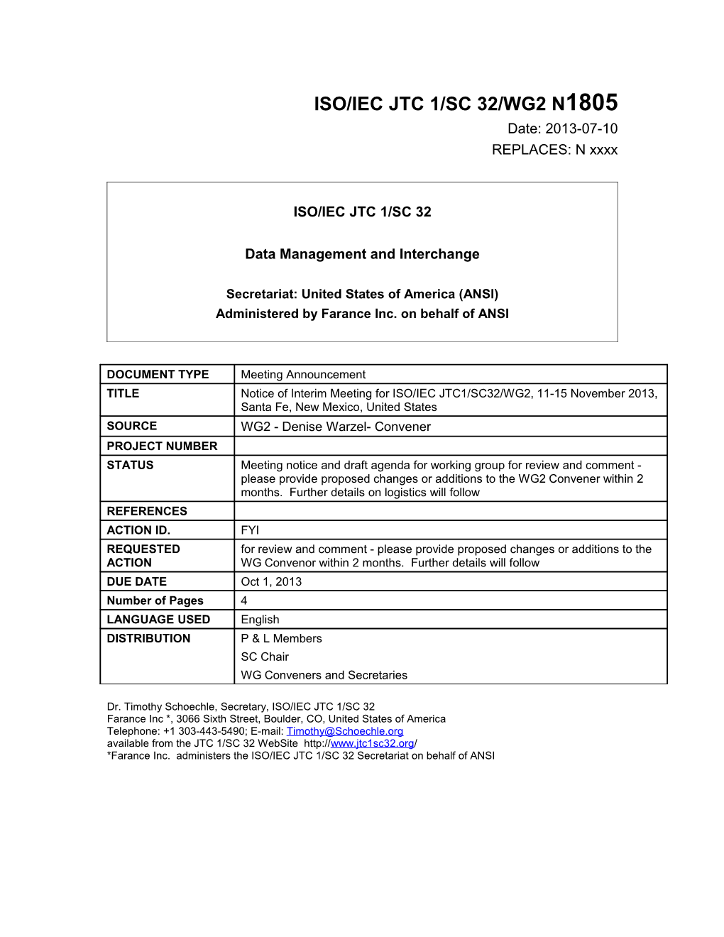 Iso/Iec Jtc 1/Sc 32/Wg2 N1805