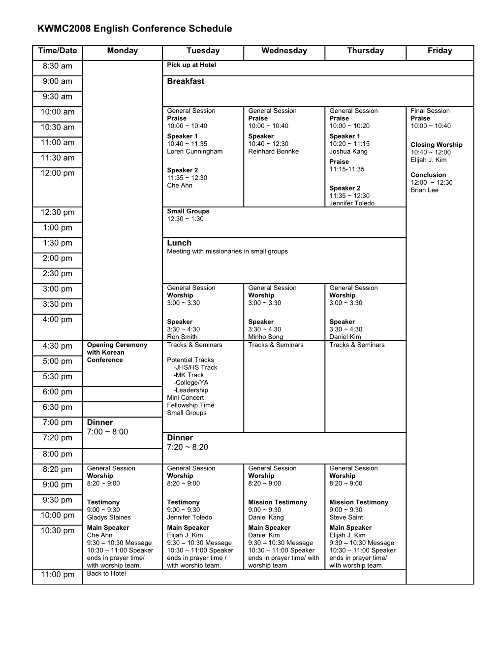 Tetative Schedule As of 3/21/08