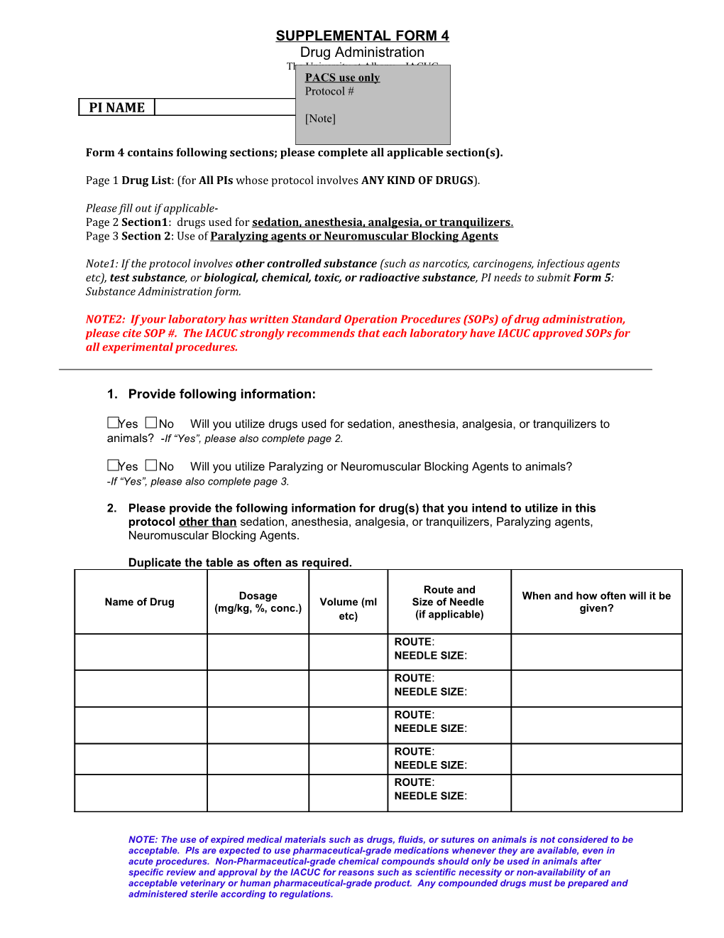 Form 4 Contains Following Sections; Please Complete All Applicable Section(S)