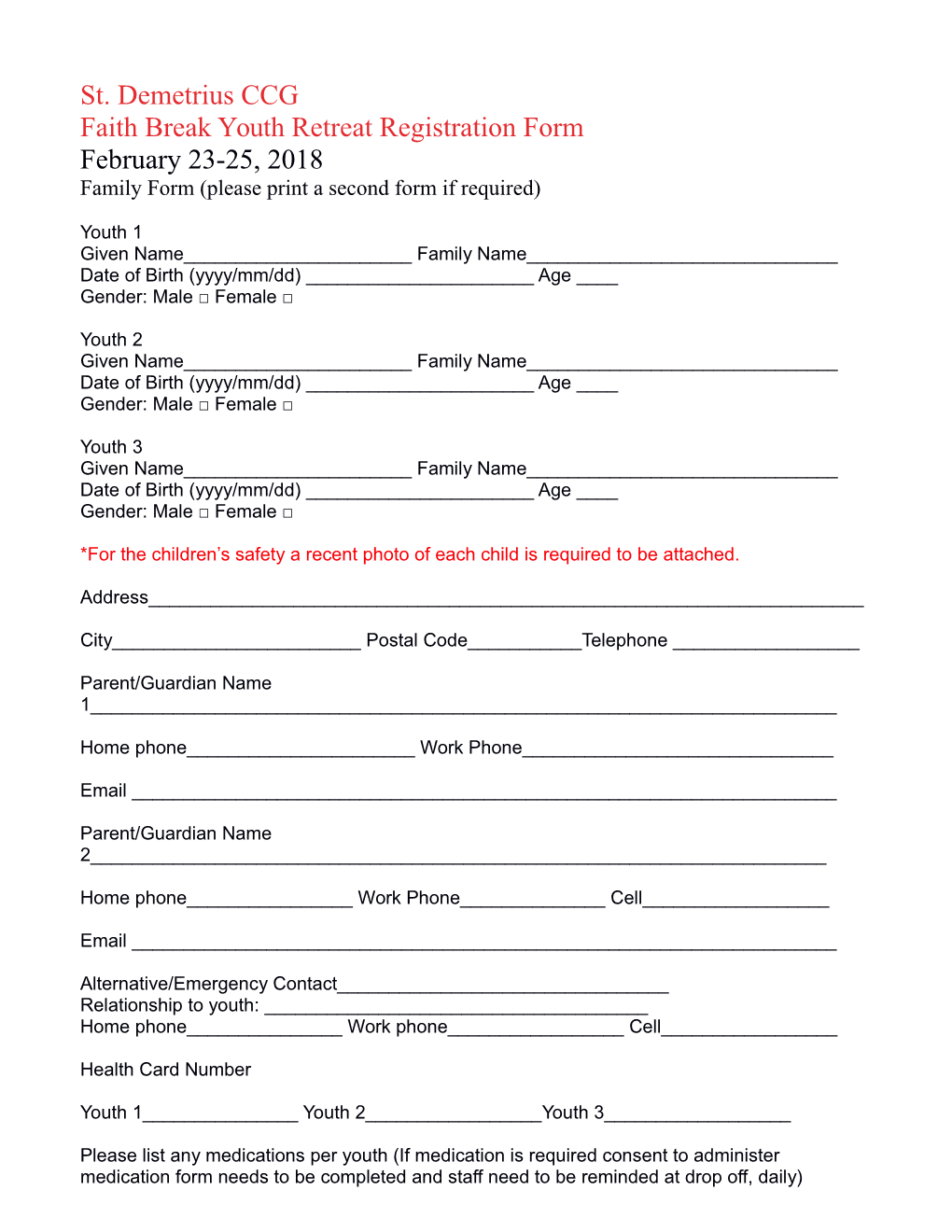 Faith Break Youth Retreat Registration Form