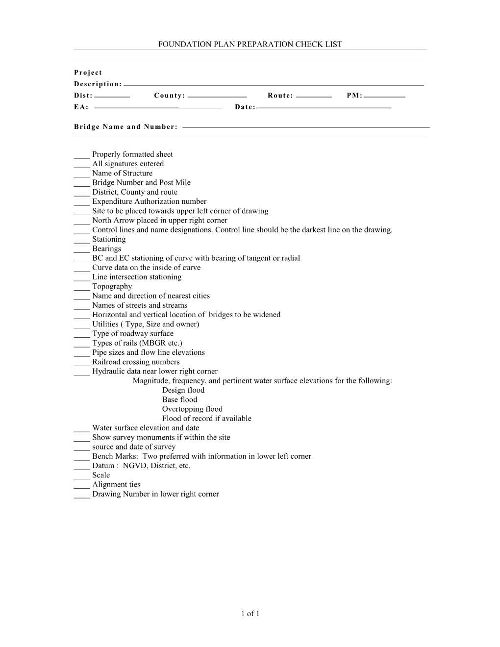 Foundation Plan Preparation Check List