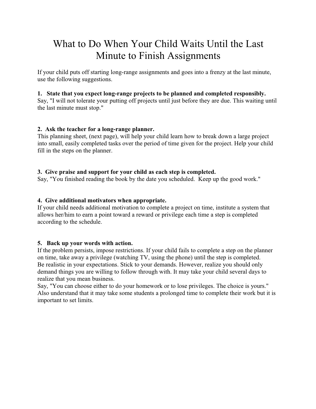 What to Do When Your Child Waits Until the Last Minute to Finish Assignments