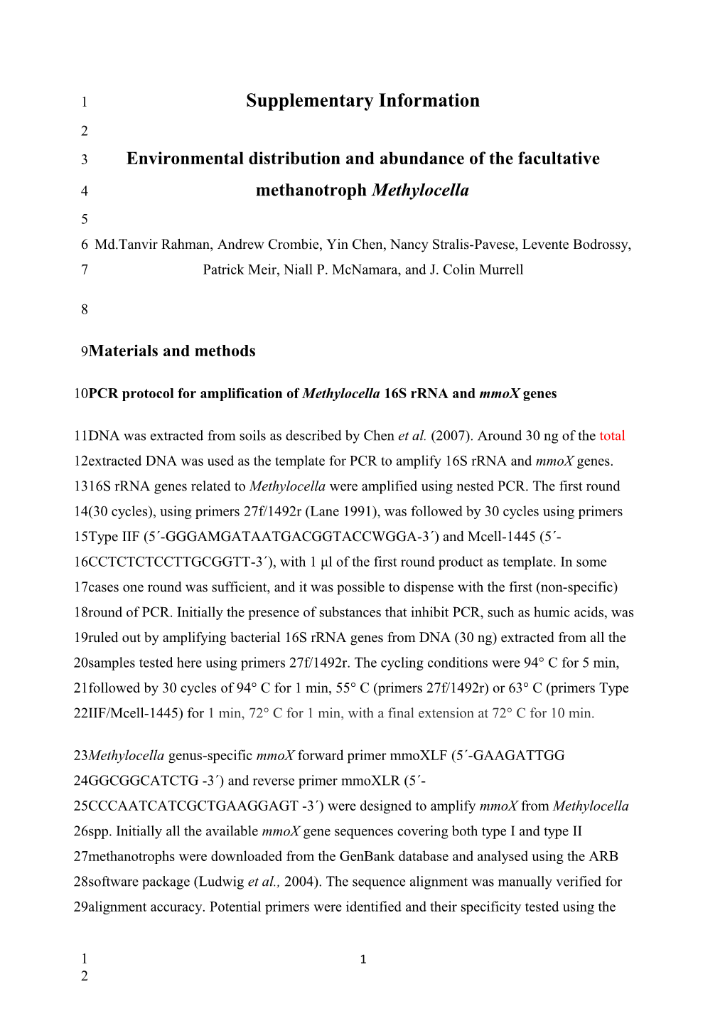 Environmental Distribution and Abundance of the Facultative Methanotroph Methylocella