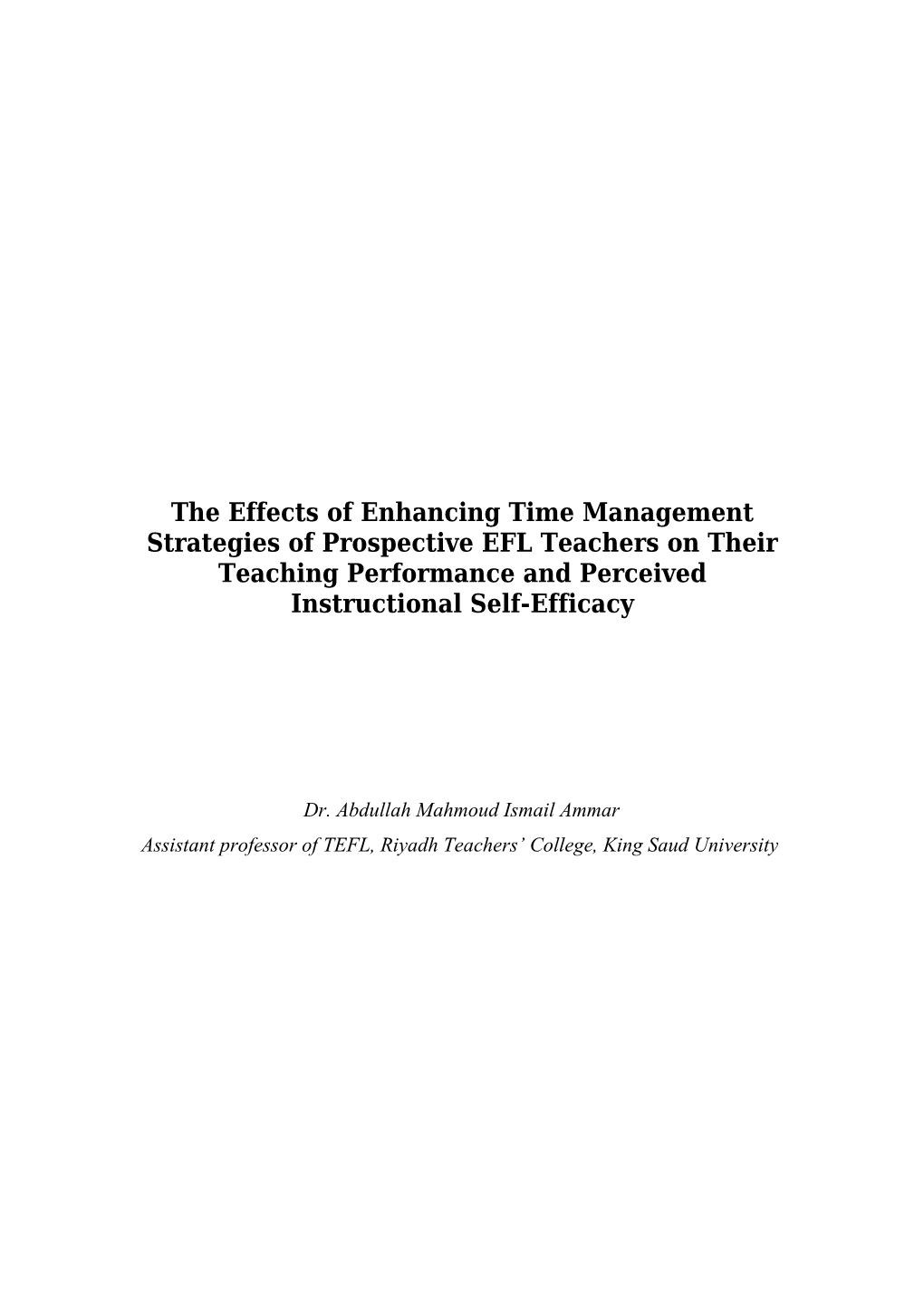 The Effects of Enhancing Time Management Strategies of Prospective EFL Teachers on Their